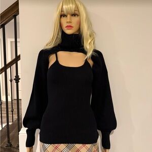 Fashion Nova Black Cutout Turtleneck Sweater with sleeves and separate tank